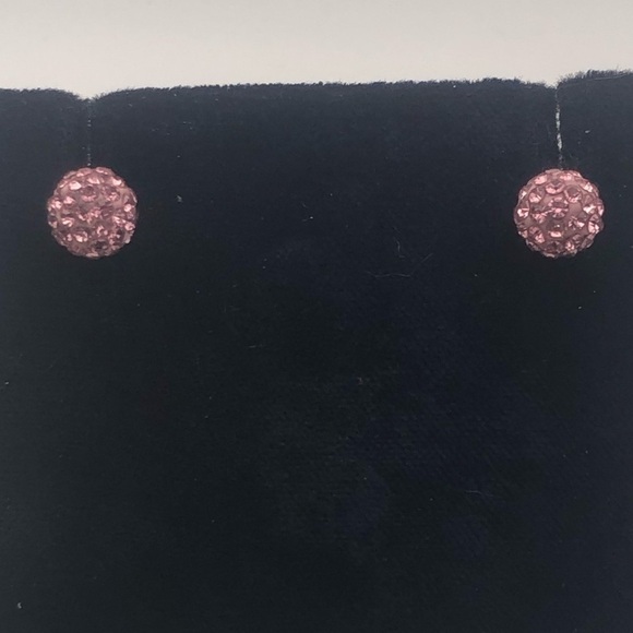 STERLING Silver Pink Crystal Sparkle Ball Stud Earrings 7mm - Picture 6 of 8